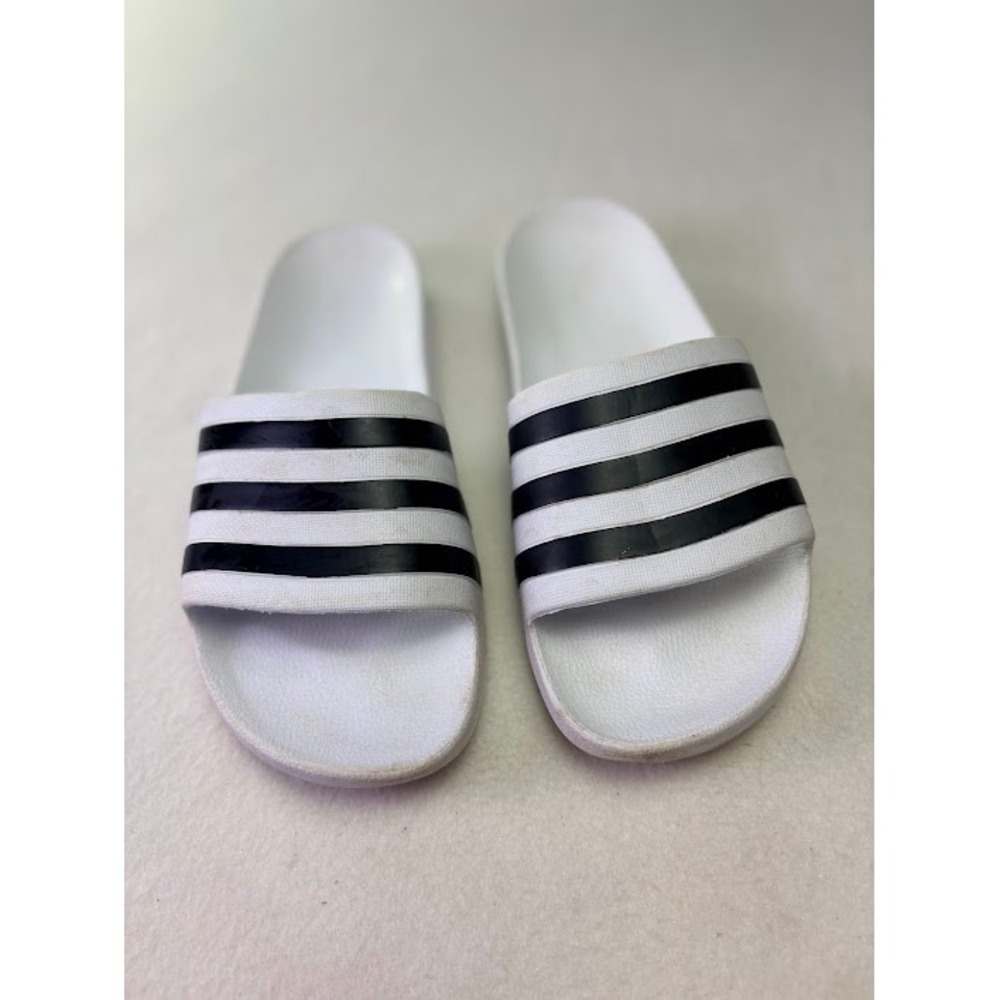 Adidas Adilette Slides Unisex Womens 10 White Black 3‎ Stripe Athletic Sandals